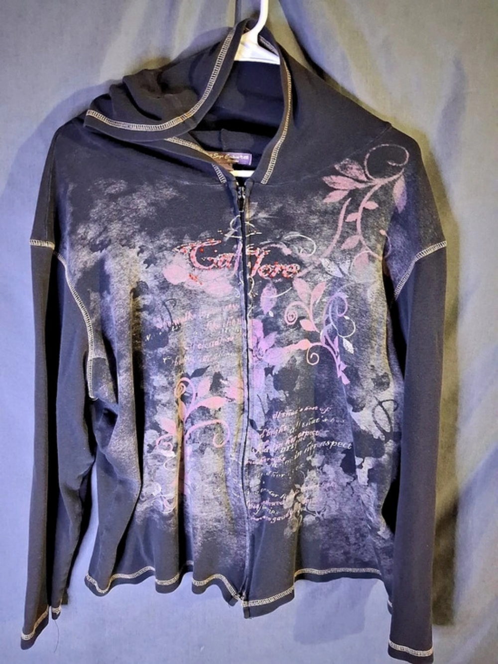 Suzie Couture Woman Y2K Grunge Graphic Hoodie Rhinestone Galfore Gray Size 1X
